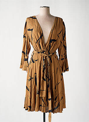Rochie midi imprimeu fantezie mâneci lungi maro LES BLONDINETTES femeie