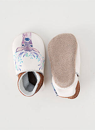 Papuci/pantofi de casă material neted vârf rotund alb INCH BLUE fată