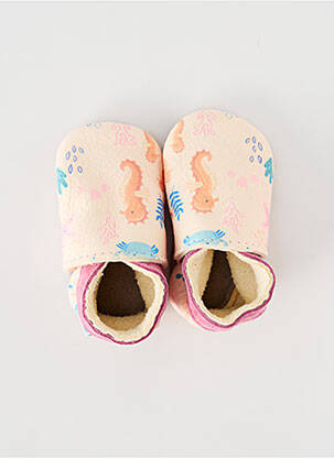 Papuci/pantofi de casă material neted vârf rotund bej INCH BLUE fată