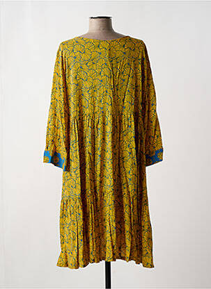 Rochie midi imprimeu fantezie mâneci lungi galben GENESIS femeie