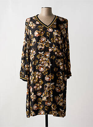 Rochie midi imprimeu floral mâneci lungi negru SIGNE NATURE femeie