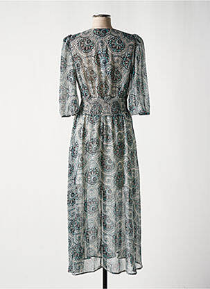 Rochie lungă imprimeu floral mâneci 3/4 albastru MORGAN femeie
