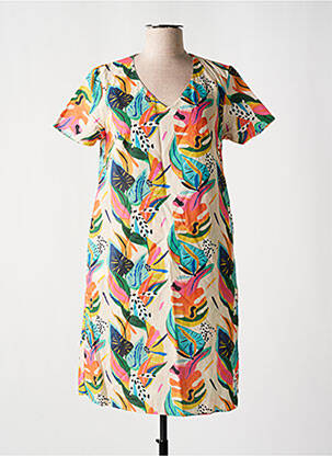 Rochie midi imprimeu floral mâneci scurte bej GUY DUBOUIS femeie