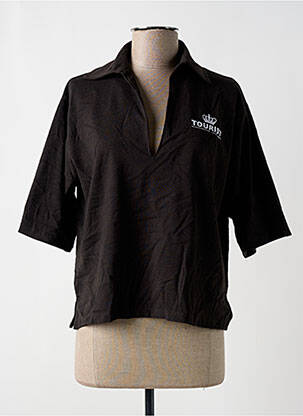 Polo broderie mâneci scurte maro TOURIST LEMC femeie
