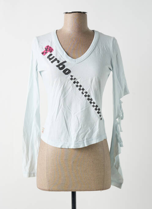 Tricou guler în v mâneci lungi albastru REPLAY femme