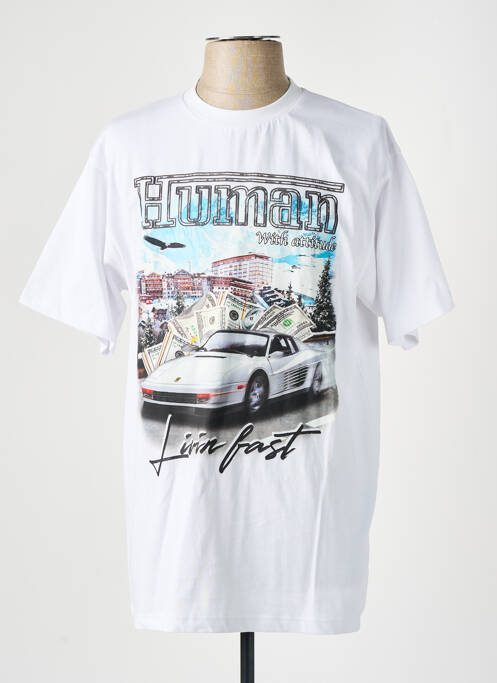 Tricou alb HUMAN WITH ATTITUDE bărbat
