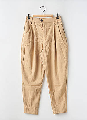Pantalon drept croială morcov talie înaltă bej BERSHKA femeie