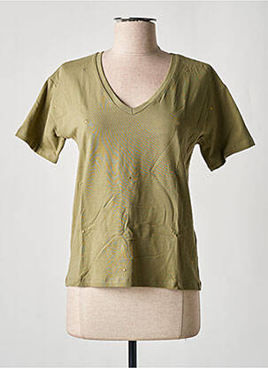 Tricou imprimeu fantezie mâneci scurte verde PIECES femeie