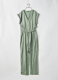 Salopetă-pantalon țesătură crep mâneci scurte verde PIECES femeie