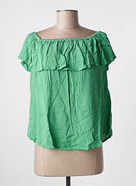 Top țesătură crep mâneci scurte verde ICHI femeie