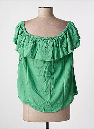 Top țesătură crep mâneci scurte verde ICHI femeie