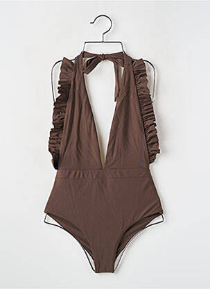 Costum de baie dintr-o singură piesă efect material satinat top triunghiuri maro GINA THE LABEL femeie