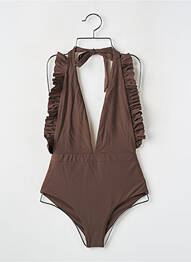 Costum de baie dintr-o singură piesă efect material satinat top triunghiuri maro GINA THE LABEL femeie