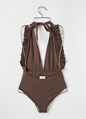 Costum de baie dintr-o singură piesă efect material satinat top triunghiuri maro GINA THE LABEL femeie