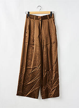 Pantalon larg talie cu cleme talie înaltă maro LILY SILK femeie