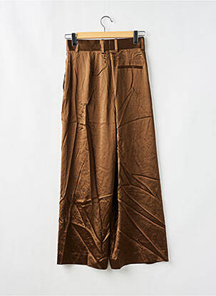 Pantalon larg talie cu cleme talie înaltă maro LILY SILK femeie