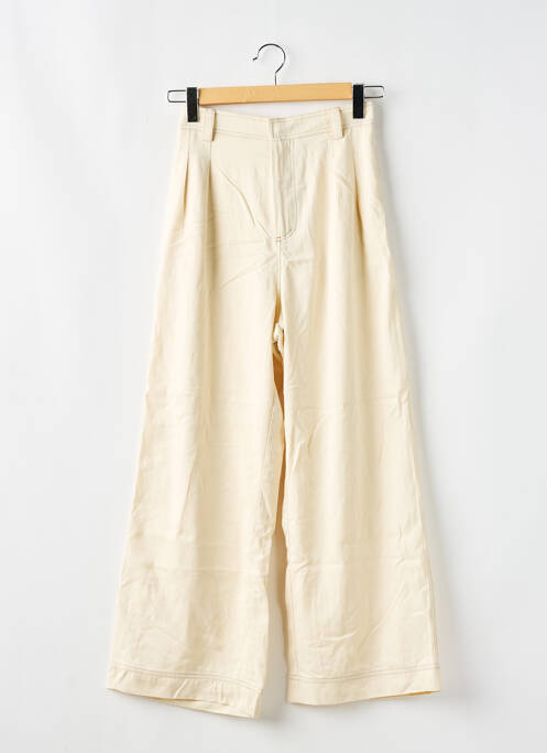 Pantalon larg închidere cu fermoar sub clapetă cu cârlig talie înaltă bej SANCIA femme