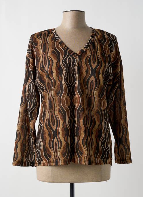 Top elasticitate mâneci lungi maro MADE IN ITALY femme