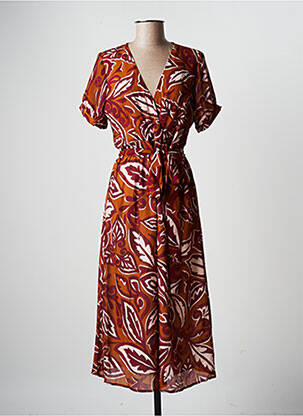 Rochie midi imprimeu fantezie mâneci scurte maro LA FEE MARABOUTEE femeie