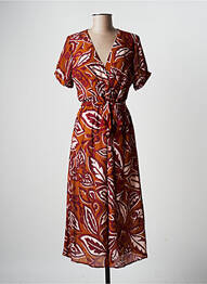 Rochie midi imprimeu fantezie mâneci scurte maro LA FEE MARABOUTEE femme