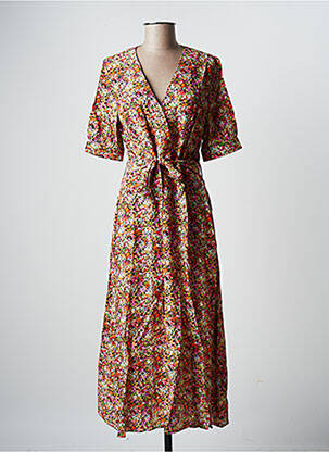 Rochie midi imprimeu floral mâneci scurte portocalie LA FEE MARABOUTEE femeie