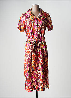 Rochie midi imprimeu fantezie mâneci scurte portocalie LA FEE MARABOUTEE femeie