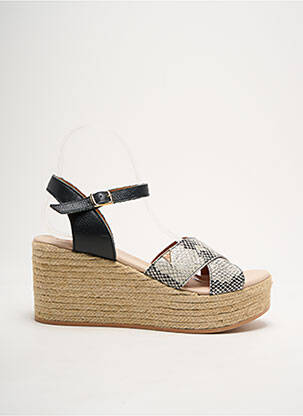 Espadrile țesătură satinată toc de 4 la 6 cm negru AZUL BLUE femeie