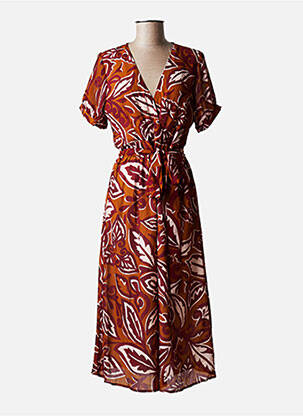 Rochie midi imprimeu fantezie mâneci scurte portocalie LA FEE MARABOUTEE femeie