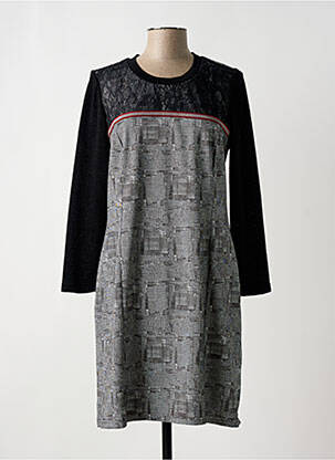 Rochie midi imprimeu fantezie mâneci lungi gri GUY DUBOUIS femeie