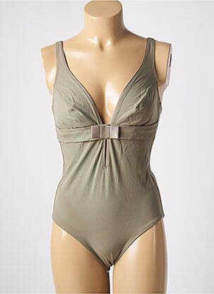 Costum de baie dintr-o singură piesă efect material satinat top triunghiuri verde EMPREINTE femeie