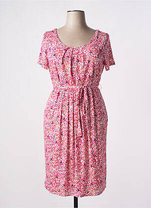 Rochie midi imprimeu fantezie mâneci scurte roz JULIE GUERLANDE femeie