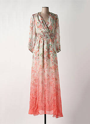 Rochie lungă imprimeu floral mâneci 3/4 portocalie GUESS femeie