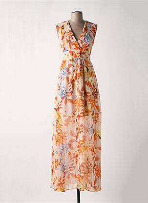 Rochie lungă imprimeu floral fără mâneci portocalie GUESS femeie