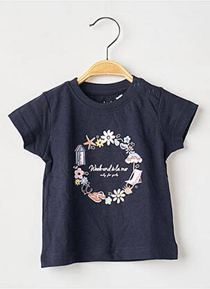 Tricou croială cambrată mâneci scurte albastru WEEK END A LA MER fată