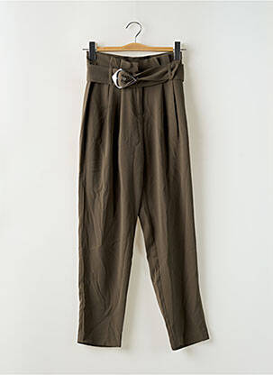 Pantalon drept țesătură crep talie înaltă verde MORGAN femeie