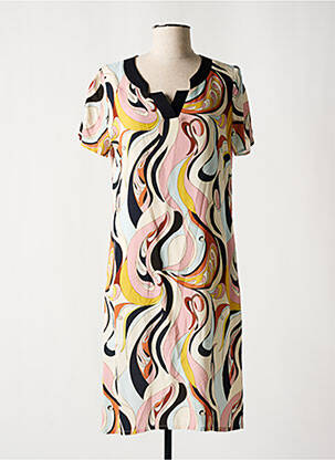 Rochie midi imprimeu fantezie mâneci scurte bej GREGORY PAT femeie