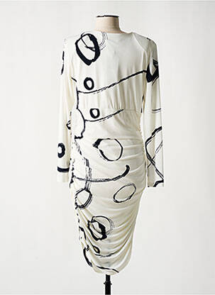 Rochie midi imprimeu fantezie mâneci lungi bej FRANK LYMAN femeie