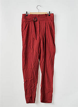 Pantalon drept talie cu cleme talie înaltă roșu NAF NAF femeie