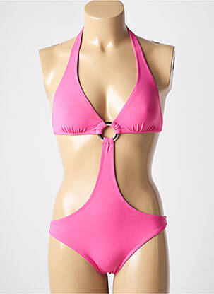 Costum de baie dintr-o singură piesă efect material satinat top triunghiuri roz GENIUS femeie