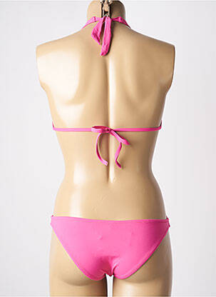Costum de baie dintr-o singură piesă efect material satinat top triunghiuri roz GENIUS femeie