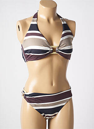 Costum de baie din două piese elasticitate top triunghiuri maro GENIUS femeie