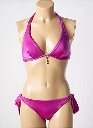 Costum de baie din două piese elasticitate top triunghiuri roz GENIUS femeie