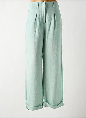 Pantalon larg talie cu cleme talie înaltă verde NÜ femeie