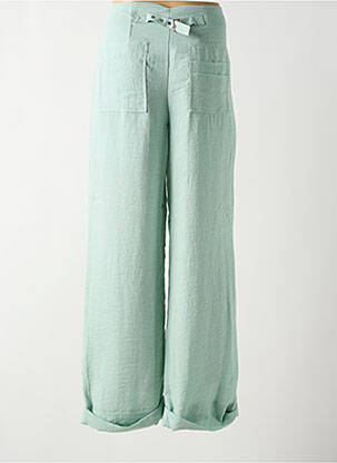 Pantalon larg talie cu cleme talie înaltă verde NÜ femeie