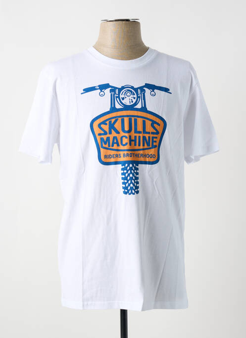 Tricou alb SKULLS MACHINE bărbat
