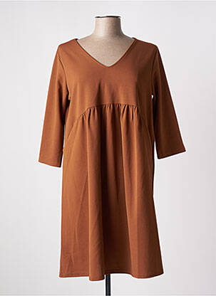 Rochie midi mâneci 3/4 mâneci 3/4 maro OTTANTOTTO femeie