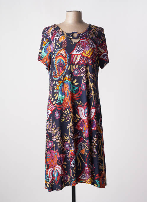 Rochie midi imprimeu floral mâneci scurte albastru MASSANA femme