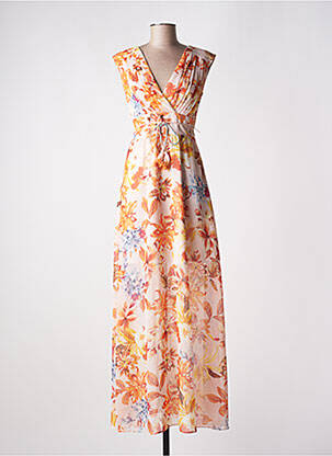 Rochie lungă imprimeu floral fără mâneci portocalie GUESS femeie