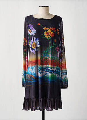Rochie midi imprimeu floral mâneci lungi gri DESIGUAL femeie
