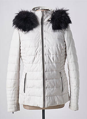 Geacă din piele guler col înalt alb ROSE GARDEN femme